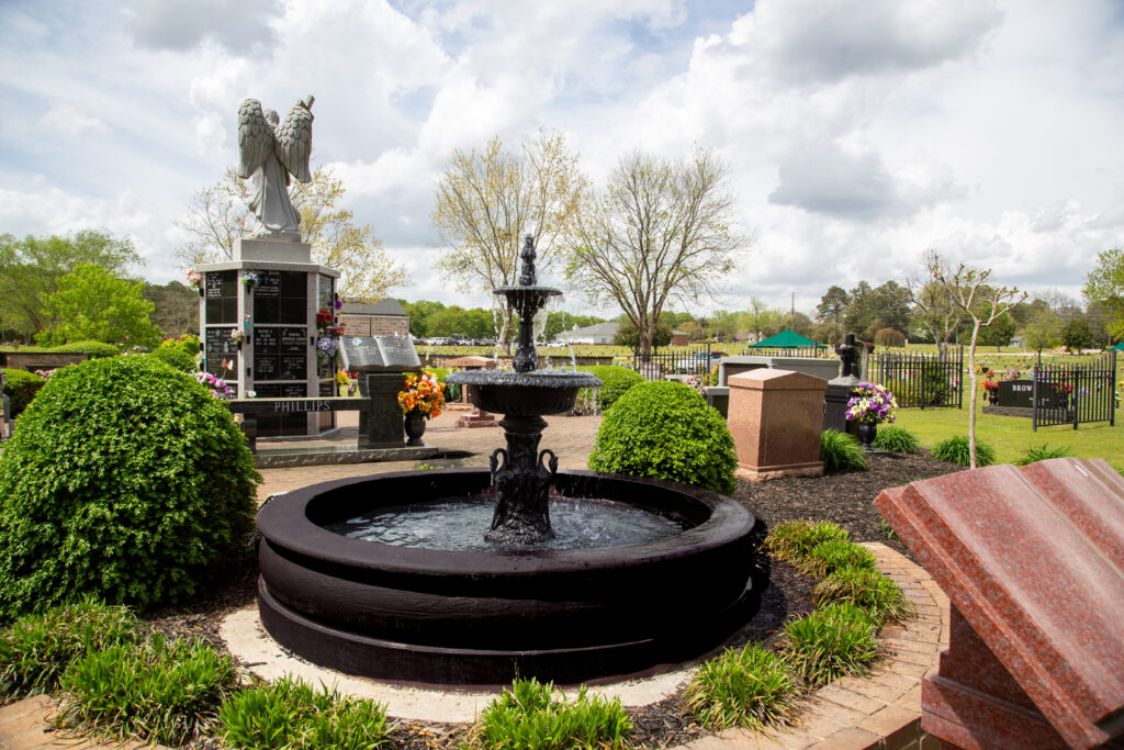 Cemetery fountain and grounds at Southern Cremations and Funerals Metro Atlanta funeral home